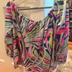 Lilly Pulitzer Enna Off the Shoulder Top in Indigo Sea Dreaming